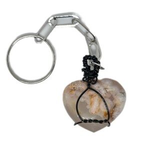 Flower Agate keychain wire wrapping distressed black wire handmade
